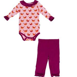 Kickee Pants 6-12m Lotus Origami Crane ruffle set